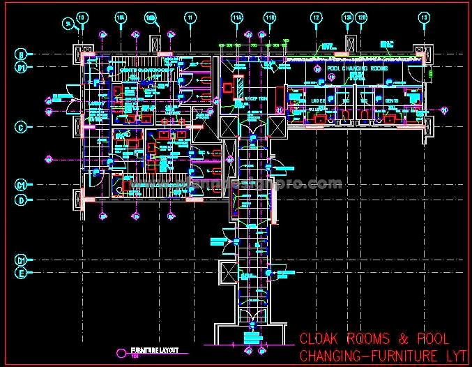 Changing Room Layout for Pools- AutoCAD DWG Design